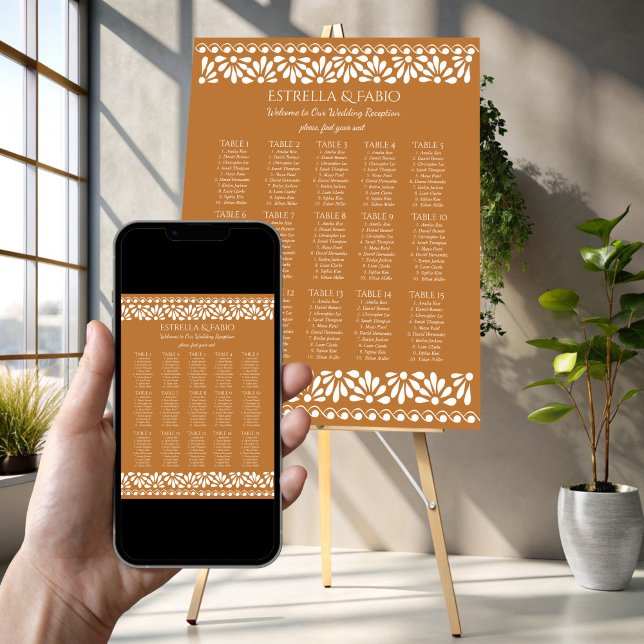 Affiche table de mariage mexicaine en terre cuite (Mexican talavera terracotta wedding party seating poster template personalized seating plan )