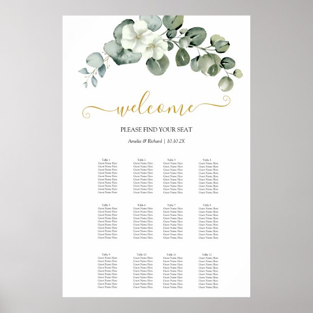 Affiche table de mariage moderne au eucalyptus verdoyant (Devant)