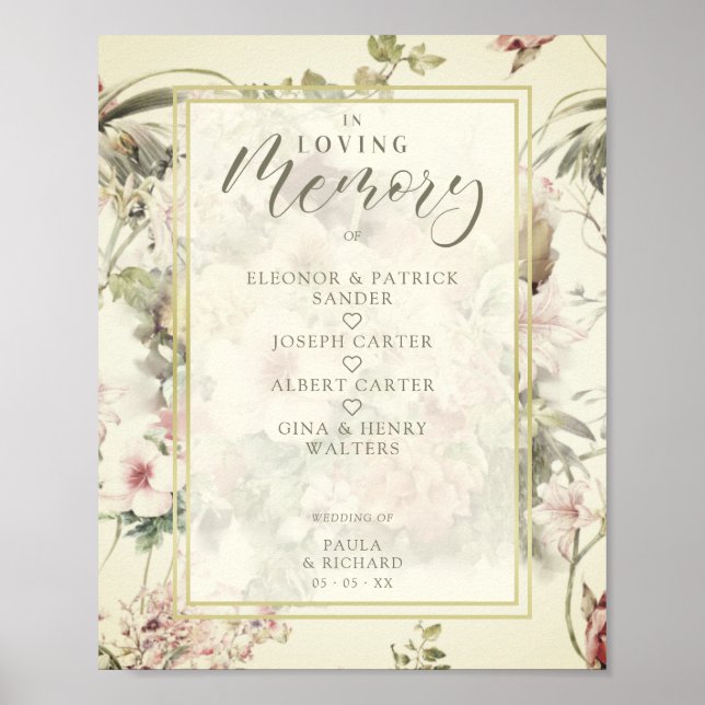 Affiche Table de mariage romantique mémorielle florale vin (Devant)