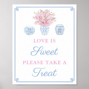 Affiche Table de mariage rose et bleu pour cadeaux de reme
