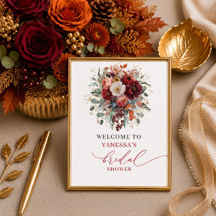 Affiche Table de réception de mariage florale orange brûlé