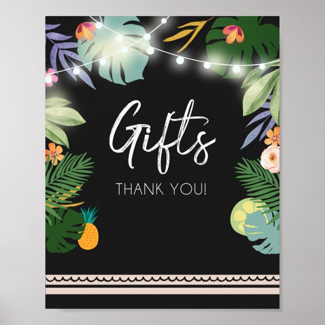 Affiche Table des cadeaux Luau tropical fête d'anniversair (Devant)