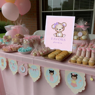 Affiche Table des Favors Fille Mignonne Ours Violet Baby S