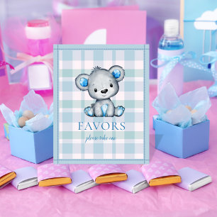 Affiche Table des Favors pour une Baby Shower Ourson Gris