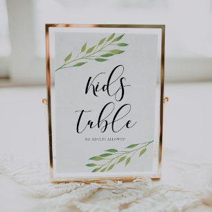 Affiche Table Enfants Aquarelle vert feuille signe mariage