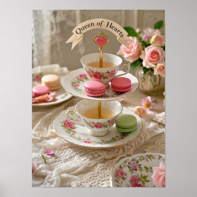 Affiche Table fleurie, tasses d'eau, plateaux en gradins m (Devant)