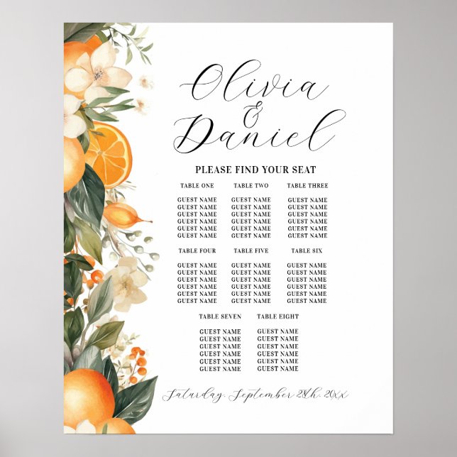 Affiche Table Mariage 8 Florals Agrumes Oranges (Devant)
