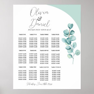 Affiche Table Mariage Siège 12 Eucalyptus Feuille Vert