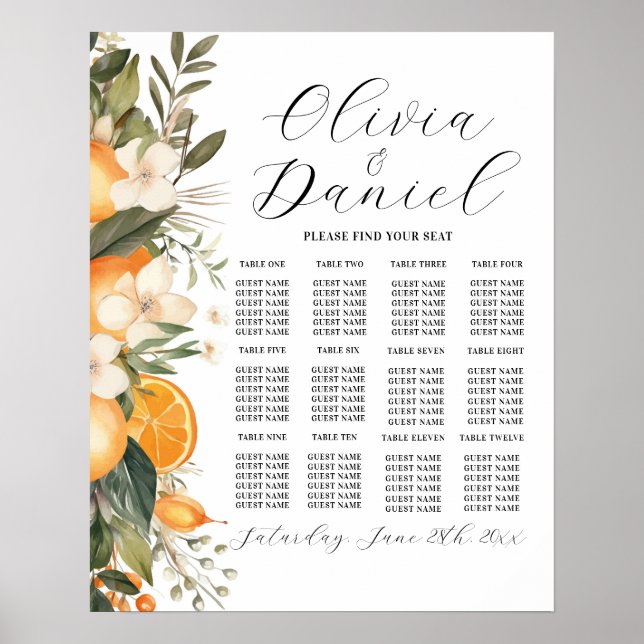 Affiche Table Mariage Siège 12 Oranges Agrumes Florales (Devant)