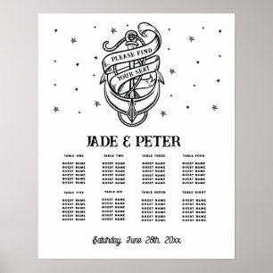Affiche Table Mariage Siège 8 Ancre traditionnelle tatouag
