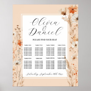 Affiche Table Mariage Siège 8 Boho Florals Bohème