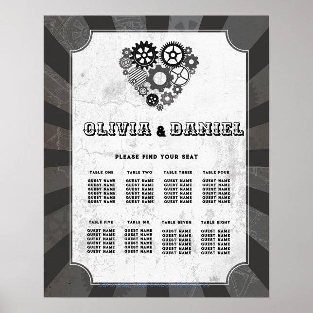 Affiche Table Mariage Siège 8 Coeurs Mariages Steampunk (Devant)