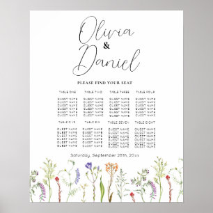 Affiche Table Mariage Siège 8 Fleur sauvage Floral