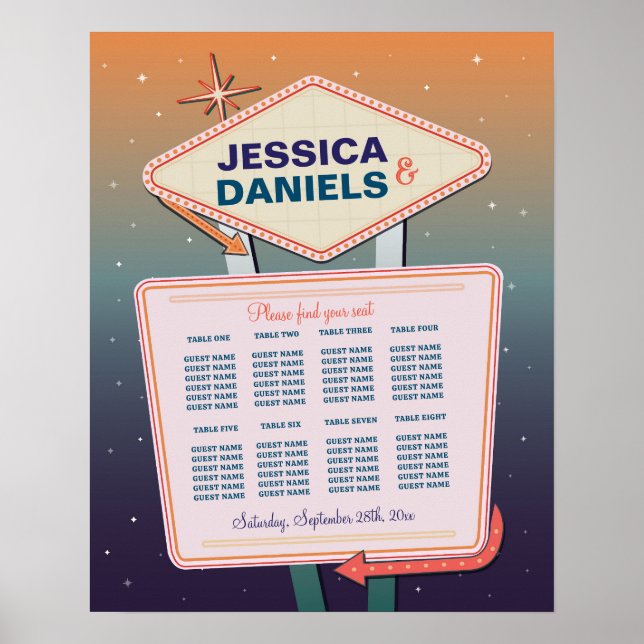 Affiche Table Mariage Siège 8 Graphique Las Vegas Casino (Devant)