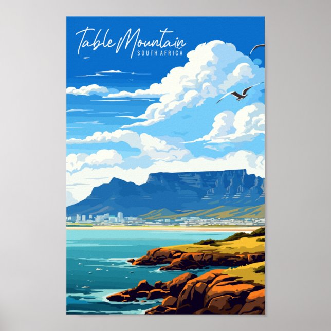 Affiche Table Mountain Afrique du Sud lieu de voyage vinta (Devant)