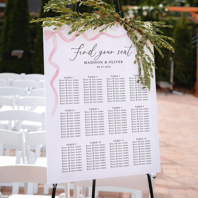 Affiche Tableaux de mariage élégants rose poudré avec noeu (Créateur téléchargé)
