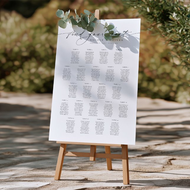 Affiche Tableaux de placement de sièges Welcome Elegant Sc (Elegant Script 22 Tables Welcome Seating Chart, Seating Plan)