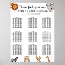 Tableaux de Siège pour Baby Shower sur les Animaux