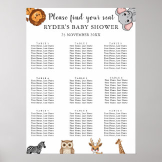 Affiche Tableaux de Siège pour Baby Shower sur les Animaux