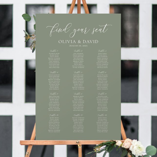 Affiche Tables de 12 en Vert Sauge Trouvez Votre Place Pla (Créateur téléchargé)