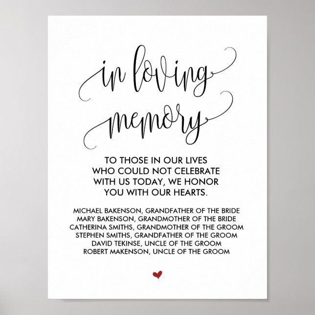 Affiche Tableur de mémorial de mariage v2 en souvenir affe (Devant)