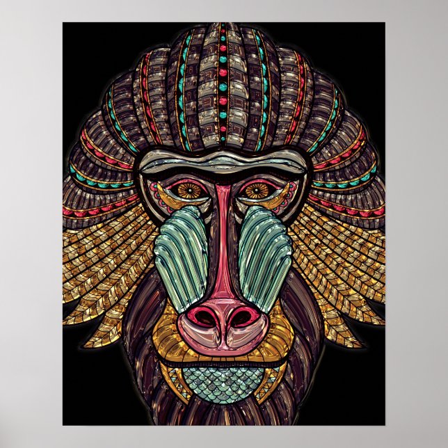 Affiche Tabouret en verre vissé babouin art animal africai (Devant)