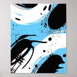 Affiche Taches d'encre noire sur fond bleu et blanc