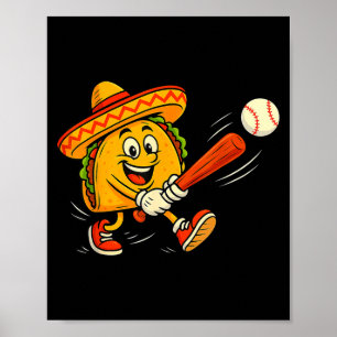 Affiche Taco baseball drôle mexicain fiesta sombrero cinco