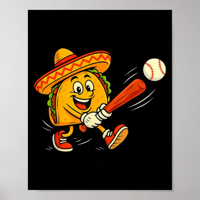 Affiche Taco baseball drôle mexicain fiesta sombrero cinco (Devant)