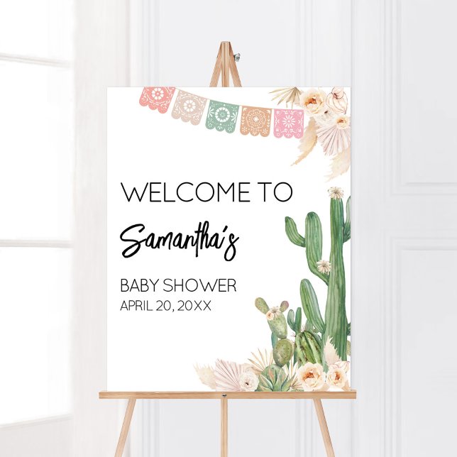 Affiche Taco Bout A Baby Boho Baby shower Bienvenue (Cactus Baby Shower Welcome Sign)