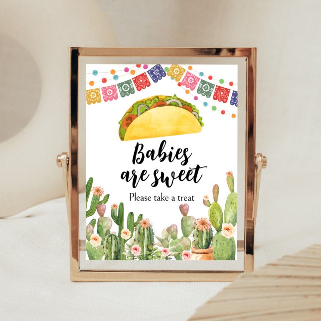 Affiche Taco Bout A Baby Fiesta Les bébés sont doux (Fiesta Cactus Baby Shower Babies are Sweet Sign)