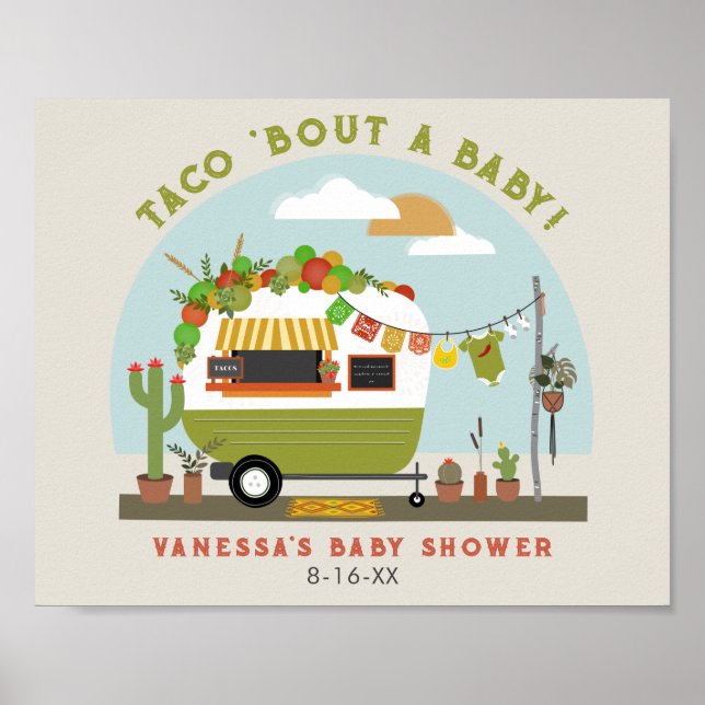 Affiche Taco Bout Un Bébé Camper Baby shower neutre (Devant)