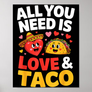 Affiche Taco cinco de mayo amour cœur mignon chapeau nourr