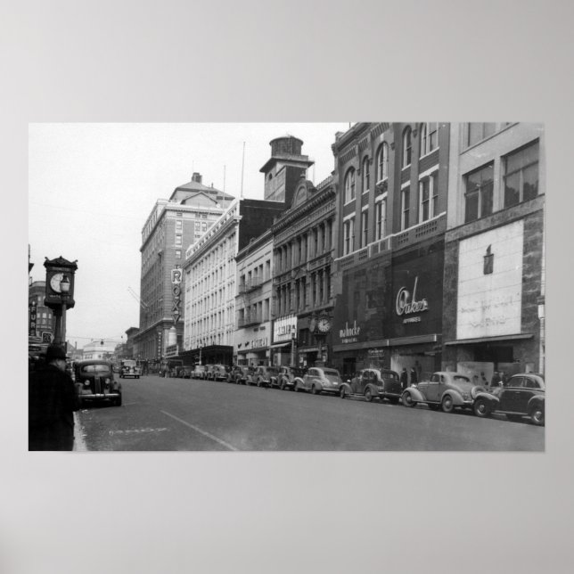 Affiche Tacoma, WA Vue de Broadway regardant vers le nord (Devant)