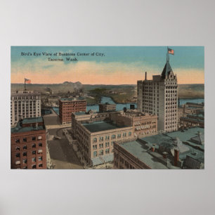 Affiche Tacoma, WA - vue d'oeil d'oiseau du centre ville