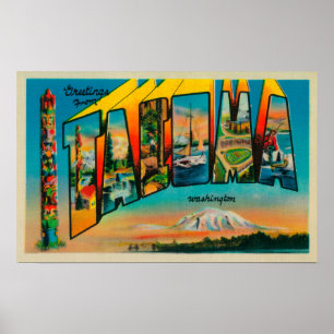 Affiche Tacoma, Washington - Scènes de grandes lettres