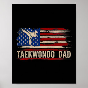 Affiche Taekwondo vintage Papa Américain Usa Drapeau Sport