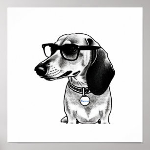 Affiche Tag Cute Dachshund avec lunettes Poste