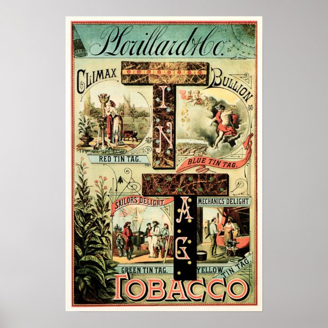Affiche Tag étain américain Climax Bullion Cigarettes Taba (Devant)