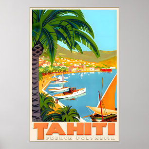 Affiche Tahiti Polynésie française Groupe au vent Îles de