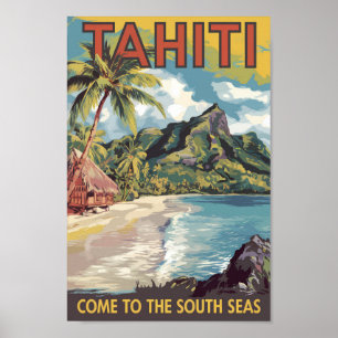Affiche Tahiti Polynésie française Peinture Art Retro