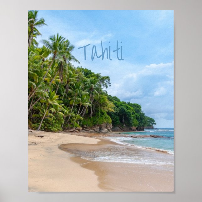 Affiche Tahiti Sand Beach Ciel bleu Palmiers (Devant)