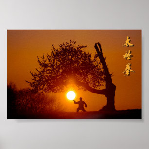 Affiche Taichi (taiji), couchant arbre cerisier soleil