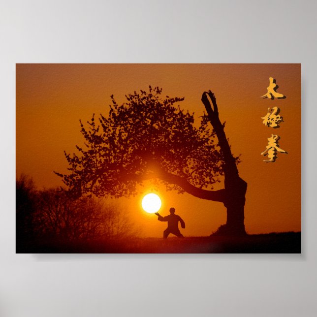 Affiche Taichi (taiji), couchant arbre cerisier soleil (Devant)