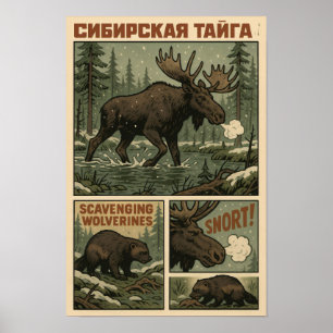 Affiche Taïga de Sibérie sauvage - Oies et Wolverines