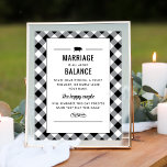 Affiche Tailgate Celebrate Black Wedding shower Game<br><div class="desc">Décontracté mais sophistiqué barbecue thème "Tailgate & Celebrate" couples wedding shower Jenga "Mariage est à propos de l'équilibre" signe pour un couple comprend un petit motif de porc, texte personnalisé dans les polices de style occidental, et un scroll et des éléments de conception de bandes. Design noir et blanc et...</div>