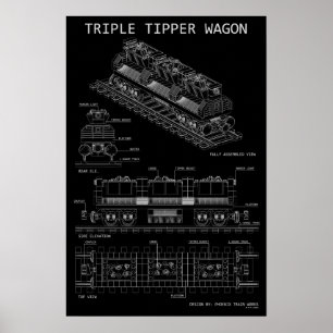 Affiche Tailles facultatives du plan "Blueprint" du wagon