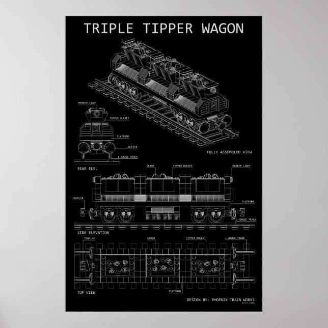 Affiche Tailles facultatives du plan "Blueprint" du wagon  (Devant)