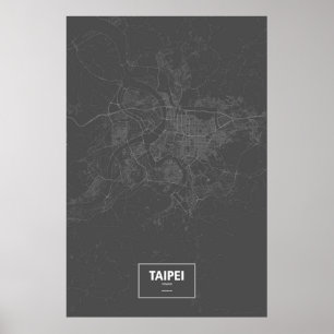 Affiche Taïpeh, Taïwan (blanc sur le noir)