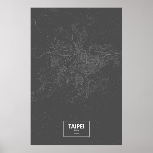 Affiche Taipei, Taïwan (blanc sur noir) (Devant)